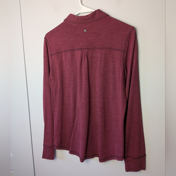 PRANA Women Long Sleeve Polo Shirt Size Large 5 Buttons Closure Dark Pink - Picture 9 of 11